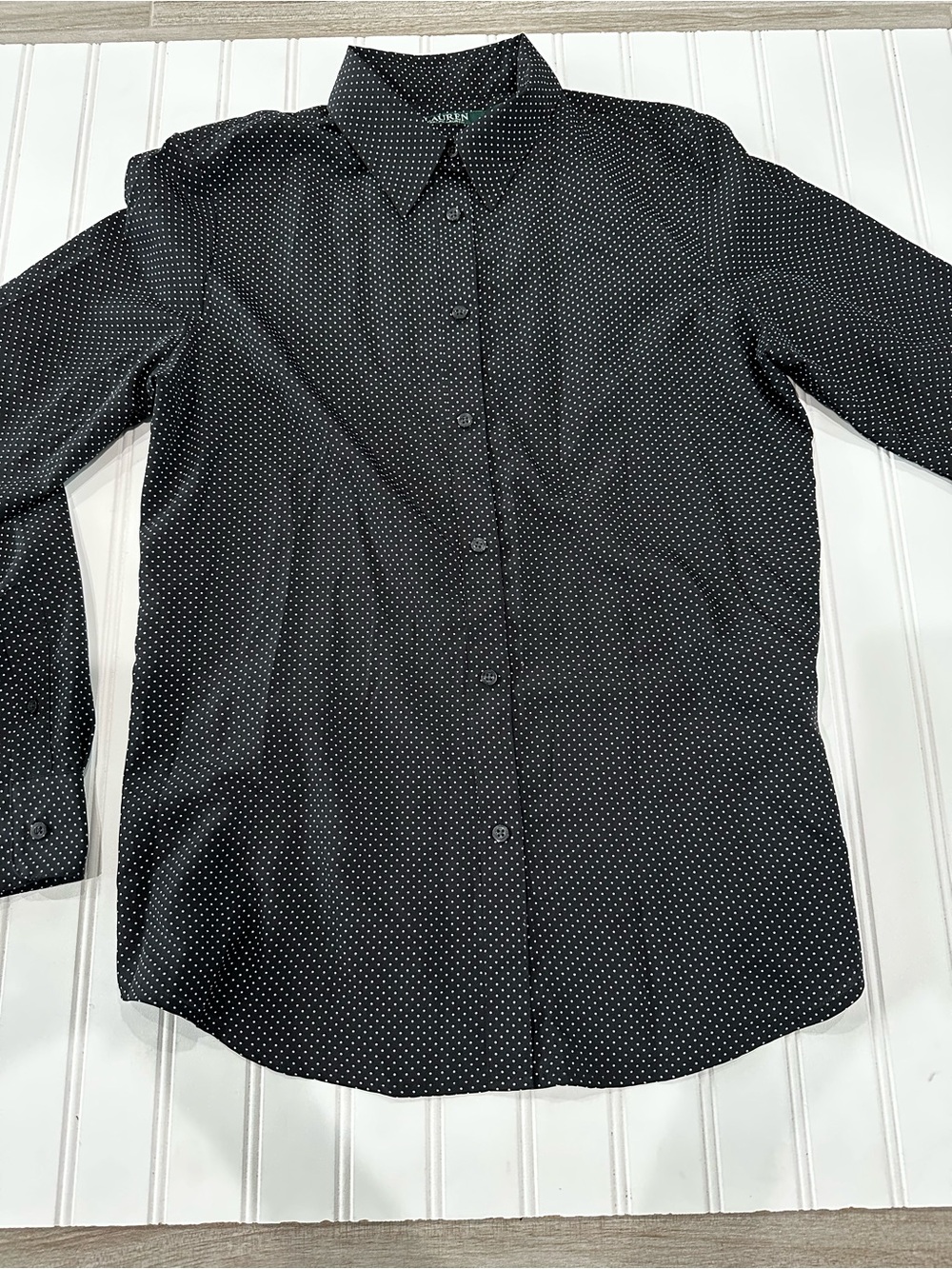 Ralph Lauren Black Button-Up Shirt with White Microdots, Size Medium